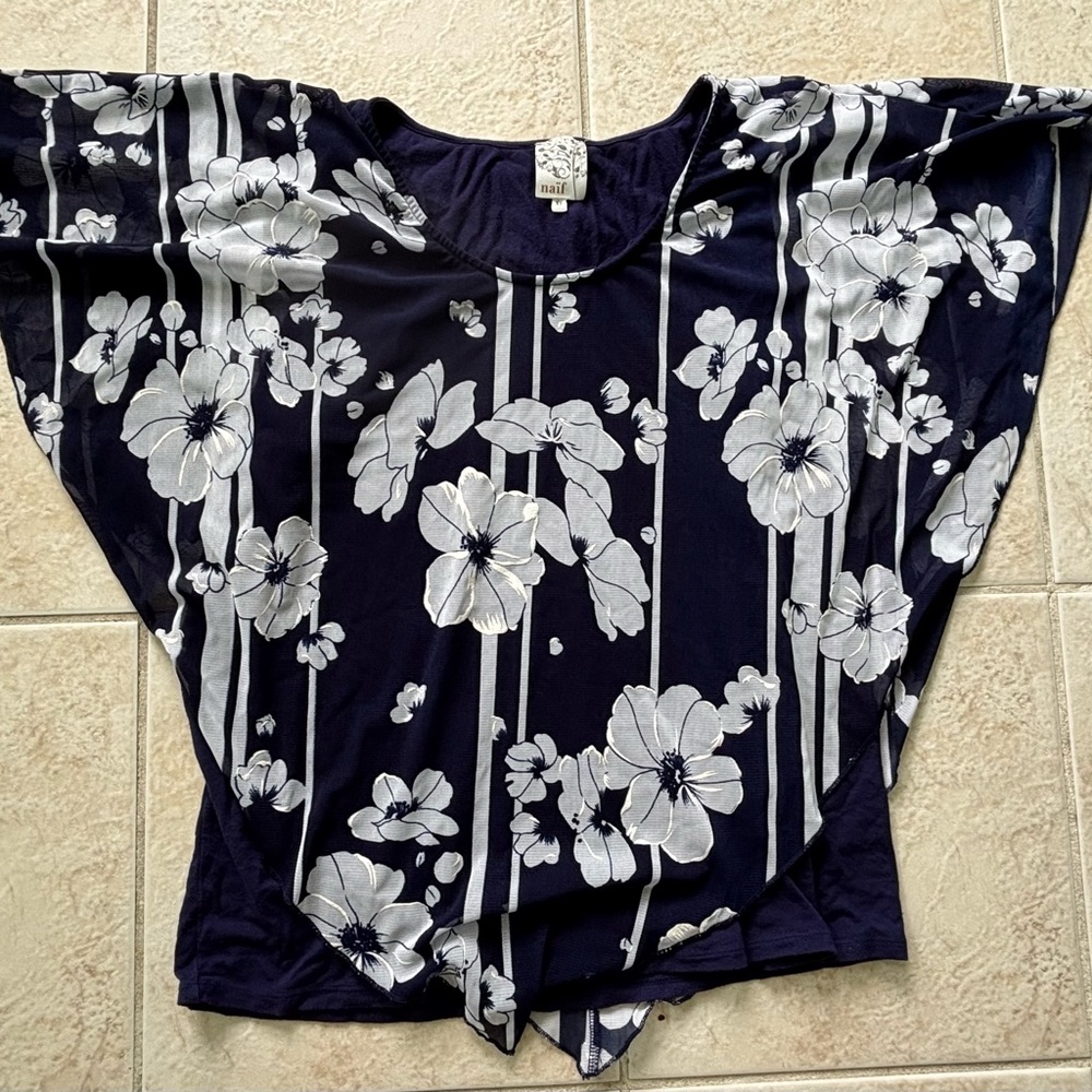 NAIF Blue Asymmetrical Ruffled Blouse